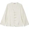 Rohe White Blouse With V Neck And Toggle Closure On The Front In Silk Woman In Cream