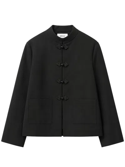 Rohe Pankou-front Mandarin Collar Wool Jacket With Patch Pockets And Flared Sleeves In Black