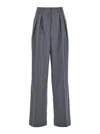 Rohe Grey Pants With Pences And Wide Leg In Wool Blend Woman In Grey