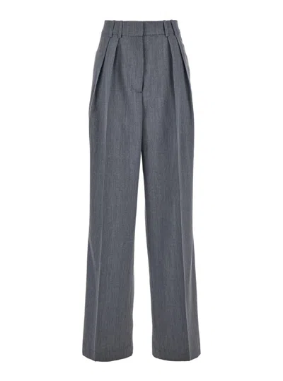 ROHE GREY PANTS WITH PENCES AND WIDE LEG
