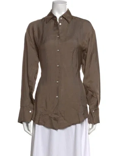Pre-owned Rohe Patterned Long Sleeve Button-up Top In Brown