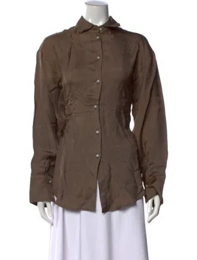 Pre-owned Rohe Patterned Long Sleeve Button-up Top W/ Tags In Brown
