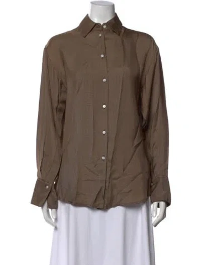 Pre-owned Rohe Patterned Long Sleeve Button-up Top W/ Tags In Brown