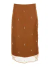 Rohe Brown Silk Skirt With Organza Hem And Embroidered Pearls Woman