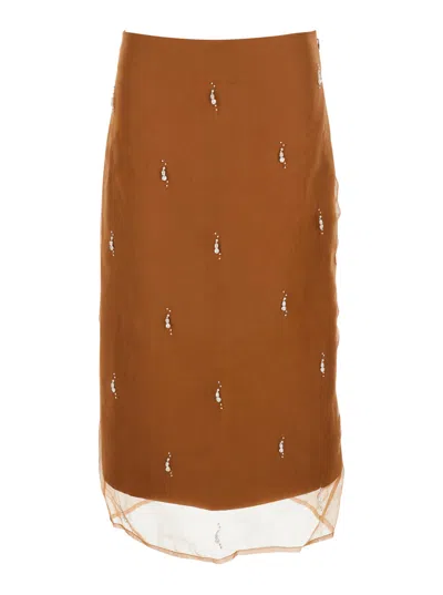 Rohe Pearl Embellished Organza Skirt In Brown