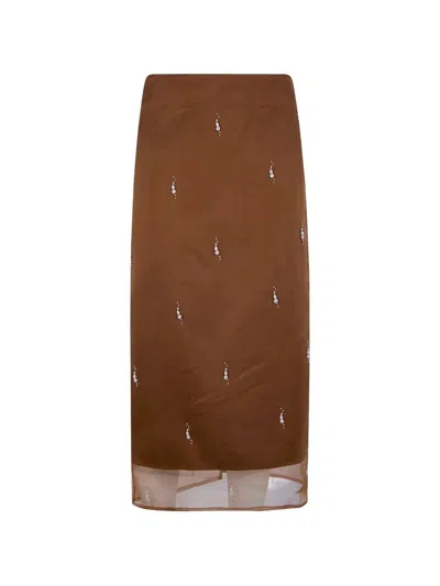 Rohe Pearl Embellished Organza Skirt In Brown