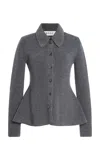 Rohe Peplum Ribbed Wool-cashmere Cardigan In Gray