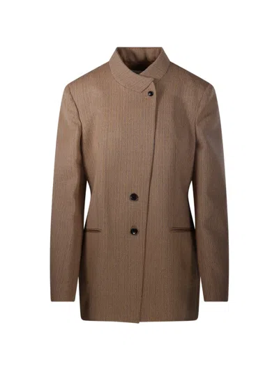 Rohe Pinstripe-pattern High-neck Jacket In Brown