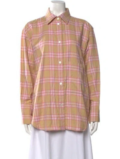 Pre-owned Rohe Plaid Print Long Sleeve Button-up Top In Pink