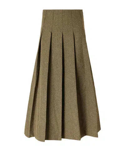 Rohe Pleated Grain De Poudre Midi Skirt In Green