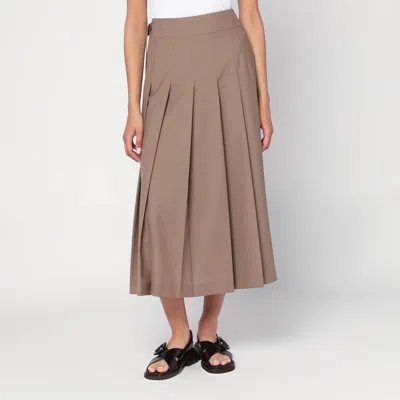 ROHE RÓHE PLEATED MIDI SKIRT IN KHAKI