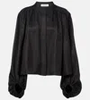 Rohe Black Top With Mandarin Collar And Front And Rear Gathers In Silk Woman In Black