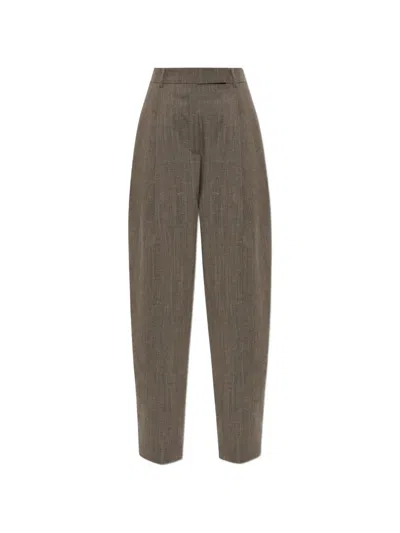 Rohe Pleated Slub-texture Trousers In Brown