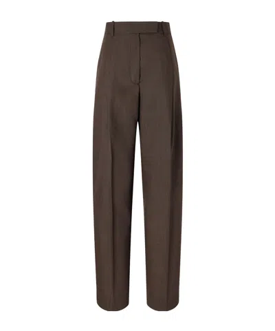Rohe Daria Pleated Virgin Wool Straight-leg Pants In Brown
