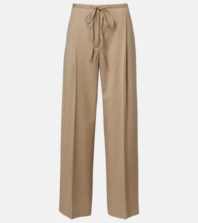 Rohe Róhe Pleated Virgin Wool Wide-leg Pants In Brown