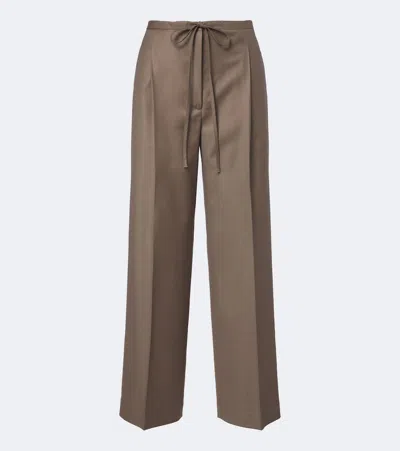 Rohe Pleated Virgin Wool Wide-leg Pants In Brown