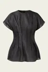 Rohe Pleated Waistline Organza Silk Top In Black In Black
