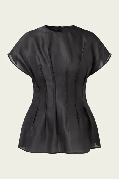 Rohe Pleated Waistline Organza Silk Top In Black