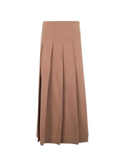 ROHE PLEATED WOOL SKIRT,418.32.167 211.504 MOCHA
