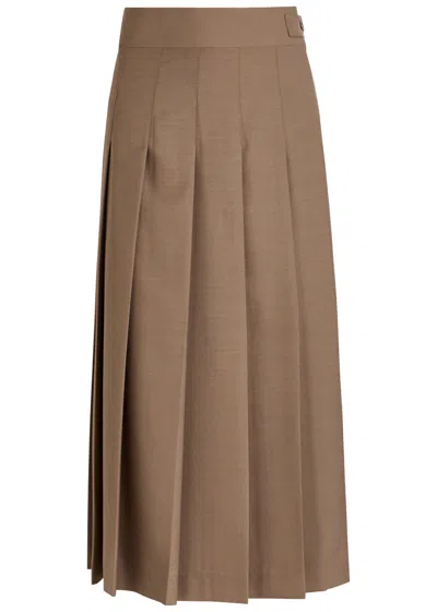 Rohe Pleated Woven Midi Wrap Skirt In Brown