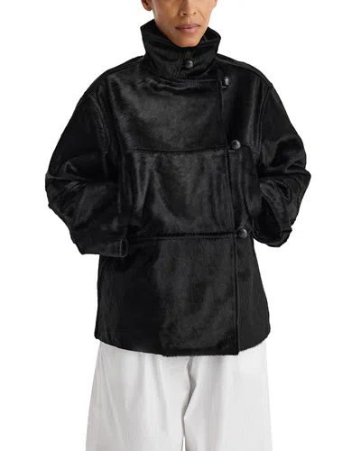 Rohe Pony Hair Leather Stand Collar Jacket In Black