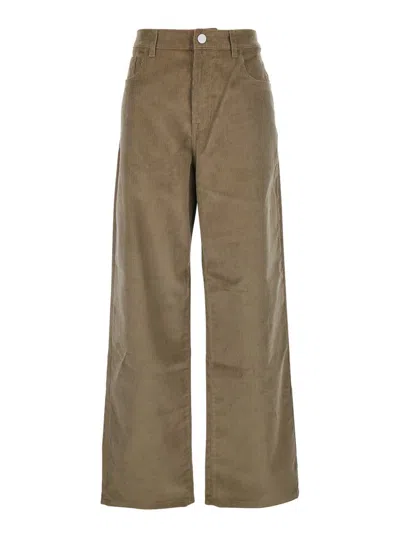 ROHE BROWN PANTS WITH BELT LOOPS AND WIDE LEG IN CORDUROY WOMAN