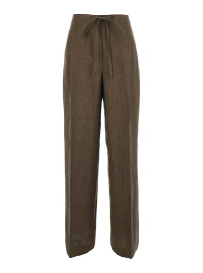 Rohe Relaxed Drawstring Tech Fabric Pants With Elastic Waist And Side Pockets In Brown