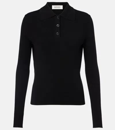 Rohe Róhe Ribbed-knit Polo Shirt In Black