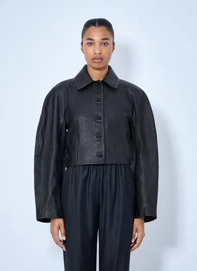 Rohe Rounded Grain Leather Cropped Jacket In Black