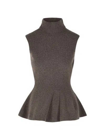 Rohe Sculptural Ribbed-knit Peplum Top In Brown