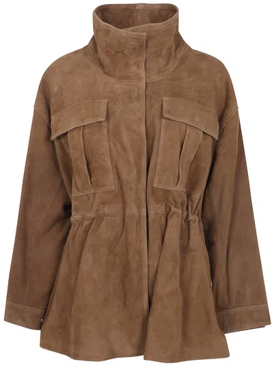 Rohe Suede Jacket High Collar Elastic Waist In Brown