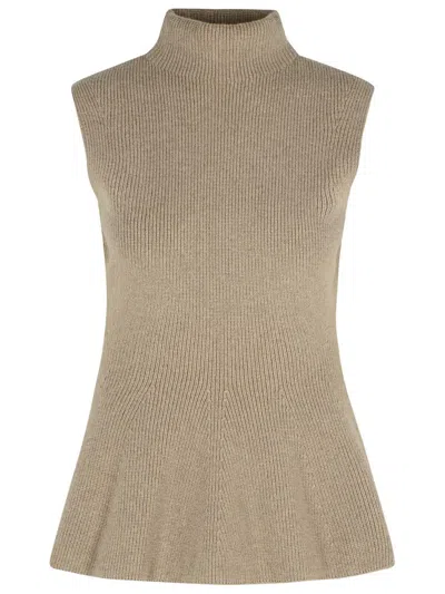 ROHE RÓHE 'SCULPTURAL' 'TAUPE MELANGE' CASHMERE BLEND TANK TOP
