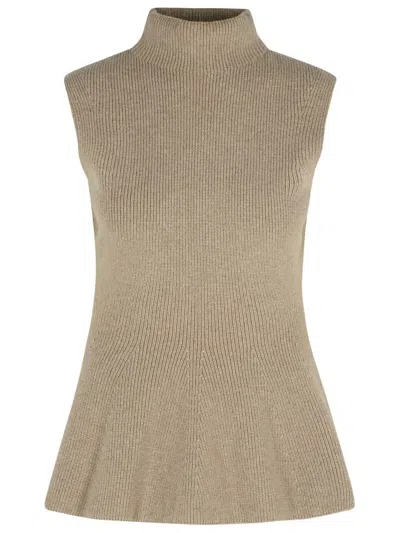 ROHE SCULPTURAL' 'TAUPE MELANGE' CASHMERE BLEND TANK TOP