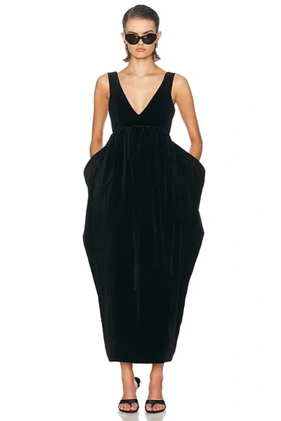 Rohe Sculptural Volume Gathered Cotton-velvet Maxi Dress In Black