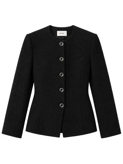 Rohe Shaped Bouclé Wool Blazer With Rounded Neckline And Metal Button Closure In Black