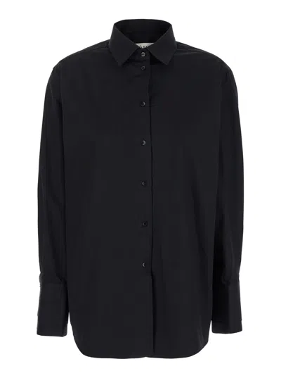 ROHE BLACK DOUBLE CUFF SHIRT WITH GOLD COLORED DETAILS IN COTTON WOMAN