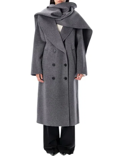 Rohe Róhe Double Face Wool Scarf Coaty In Gray
