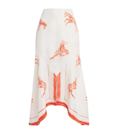 Rohe Silk Ballpoint Horse Midi Skirt In Orange