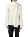 Rohe Long Sleeve Silk Foulard Top In Cream