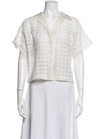 Pre-owned Rohe Silk Lace Pattern Button-up Top In White