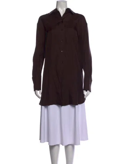 Pre-owned Rohe Silk Long Sleeve Button-up Top In Brown