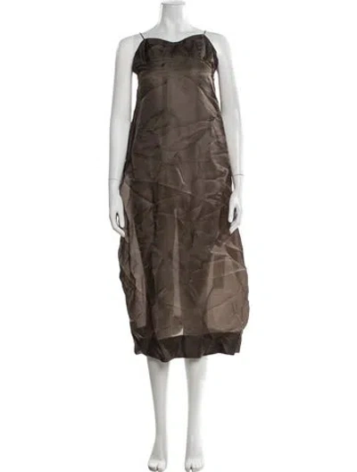 Pre-owned Rohe Silk Midi Length Dress In Brown