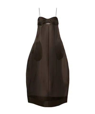 Rohe Silk Organza Midi Dress In Brown