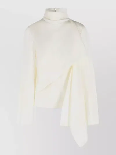 Rohe Silk Scarf Blouse High Collar Draped In White