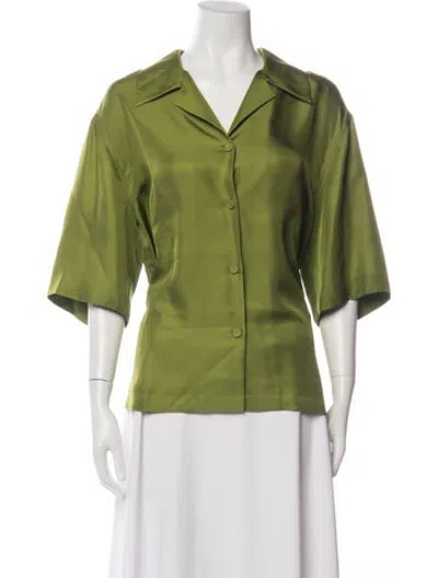 Pre-owned Rohe Silk Short Sleeve Button-up Top In Green