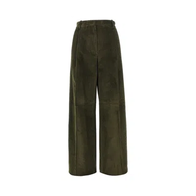 Rohe Single Pleat Wide Leg Corduroy Pants In Green