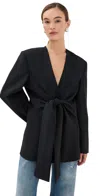 Rohe Sleeve Cinched Blazer Top Black In Black