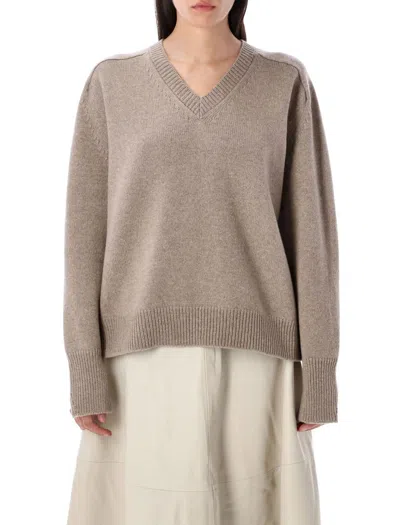 Rohe Róhe Cape V Neck Wrap Knit In Brown