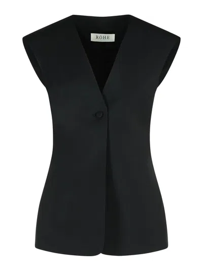 ROHE SLEEVELESS BLOUSE IN BLACK VIRGIN WOOL BLEND