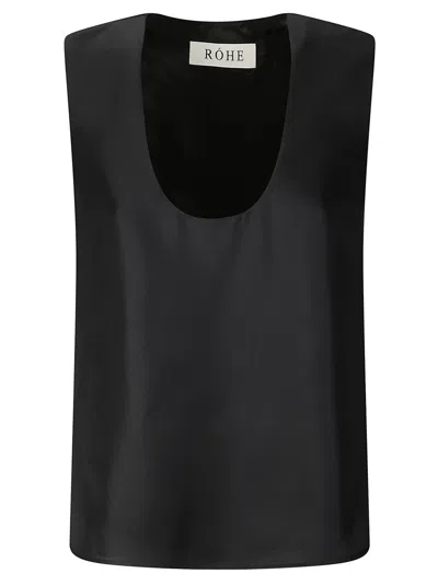 Rohe Sleeveless Silk Top With Wide Crew Neck In Black
